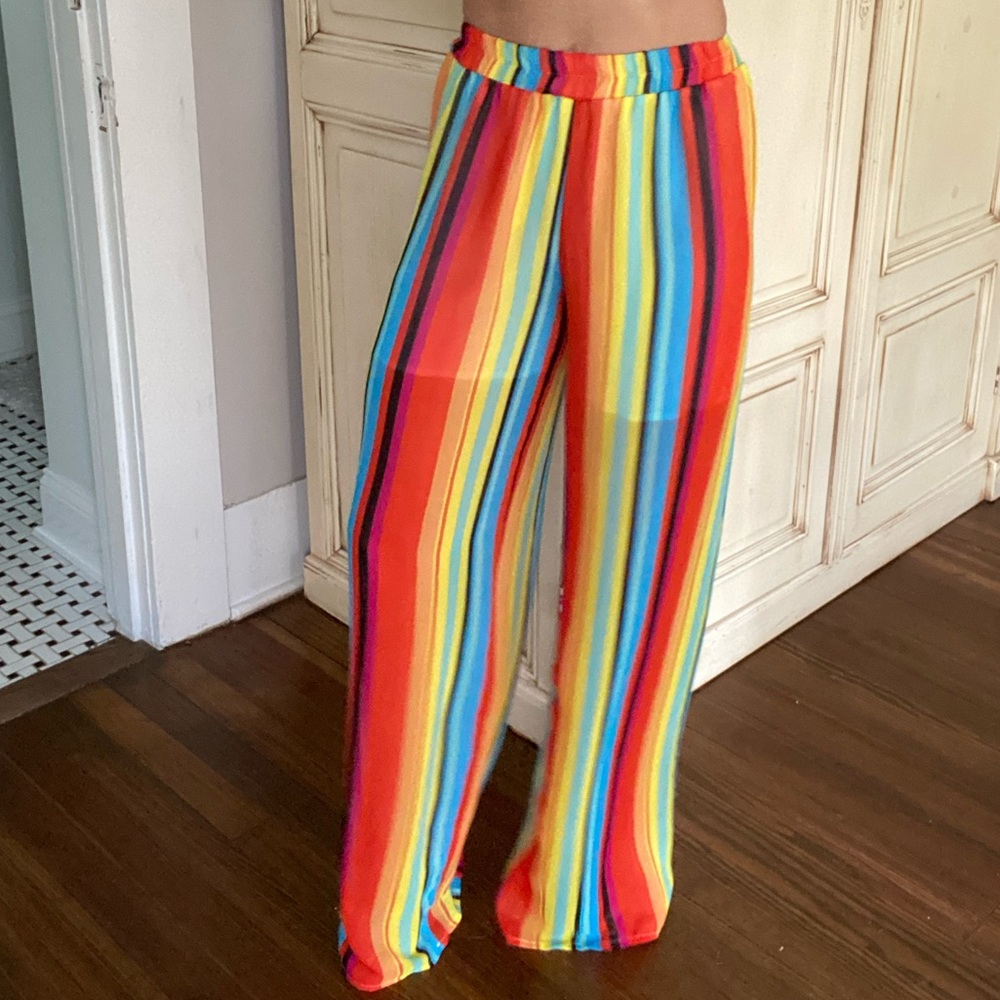 Chiffon rainbow stripe pants from red dress